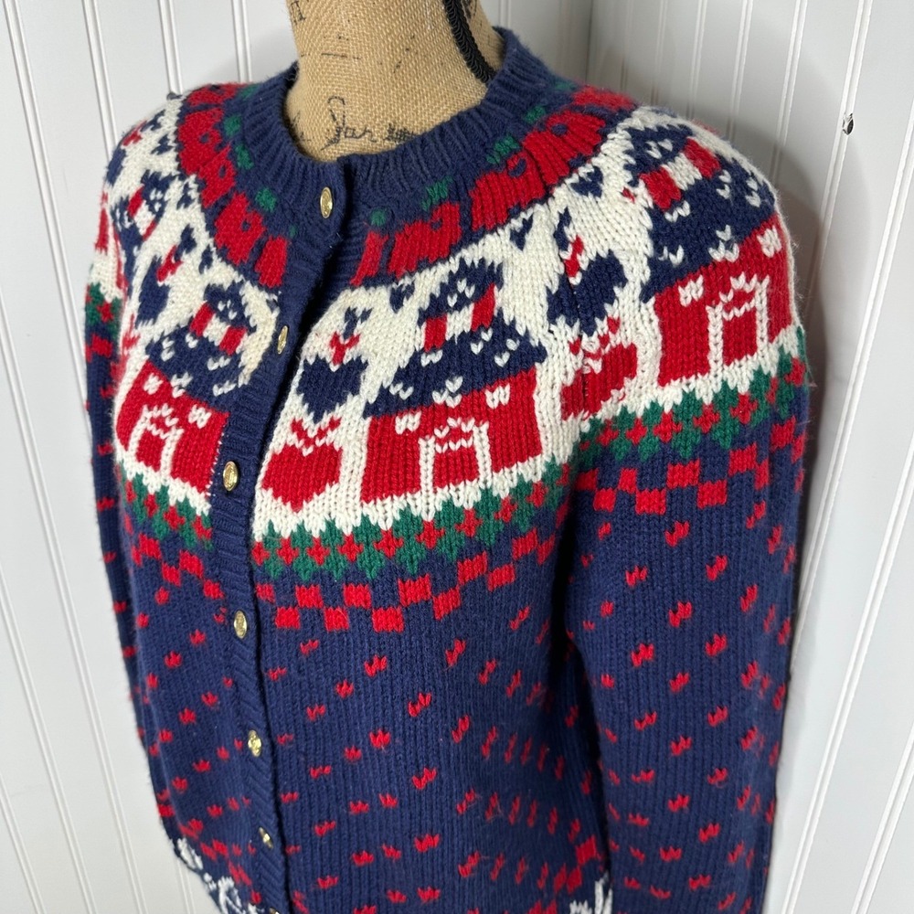 Northern Isles Cardigan Blue Gold Buttons ABC Schoolhouse Teacher Vintage Sz XL - Picture 2 of 16
